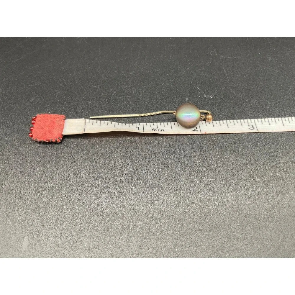 Antique Victorian Mother of‎ Pearl Stick Pin with Dangle Bead – Twisted Stem 2″